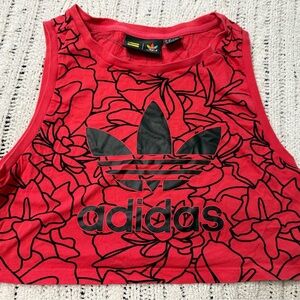 Adidas Red and Black Floral Crop Top